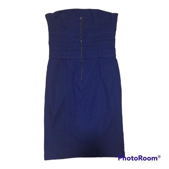 M by Missoni Size 12 Dark Blue Strapless Sheath Belted Cotton Designer Dress - Picture 3 of 8